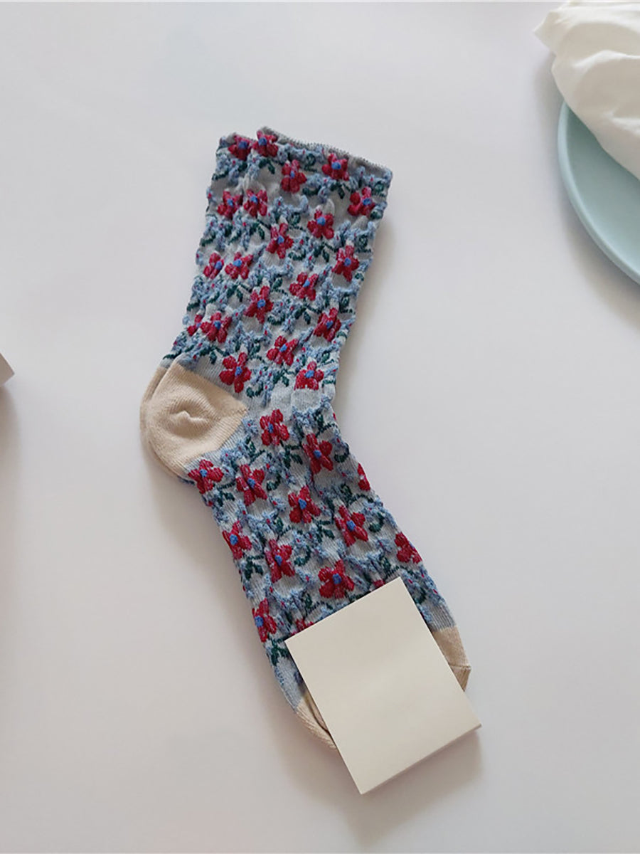 5 Pairs Vintgae Cotton Floral Women Socks