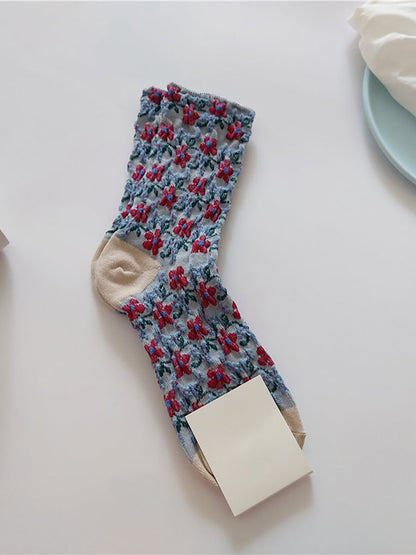 5 Pairs Vintgae Cotton Floral Women Socks