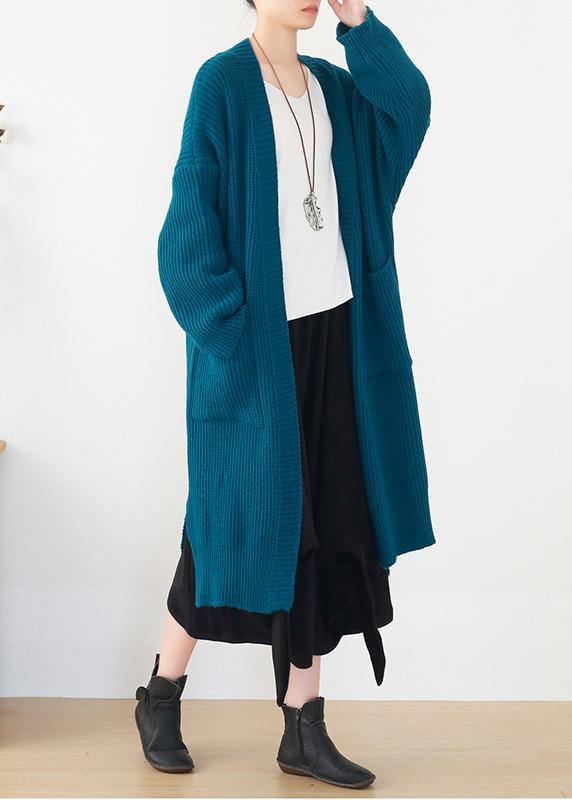 Oversized  knit sweat tops oversize blue side open knitted cardigans