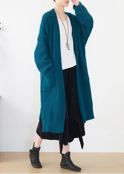 Oversized  knit sweat tops oversize blue side open knitted cardigans