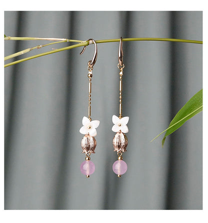 Long Fringed Shell Flower Earrings