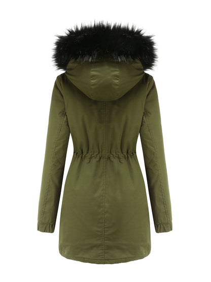 Women's Parka Coat Street Plush Winter Hoodie Coat Solid Color Oversized Fur Warm Coat