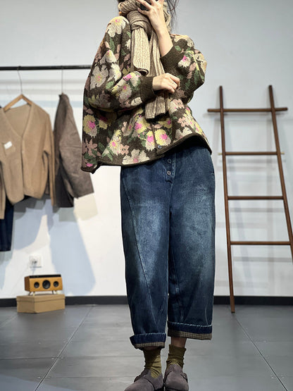Elegant Warm Single-Breasted Sweater in Jacquard Knit