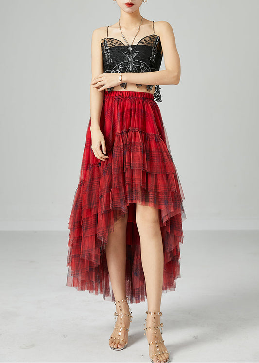Beautiful Mulberry Asymmetrical Patchwork Wrinkled Tulle Skirt Summer