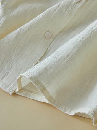 100% Linen Stand Collar Loose Solid Shirt In One-Size