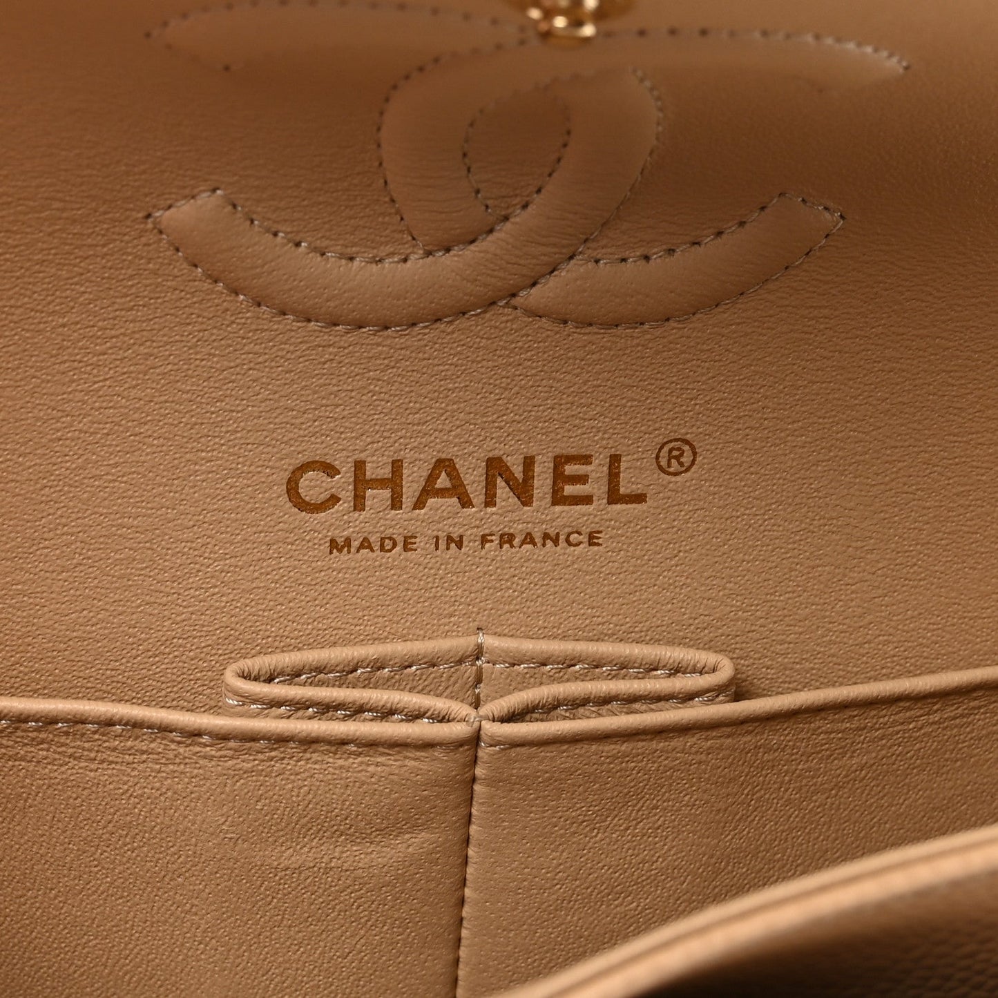 Caviar Quilted Small Double Flap Beige