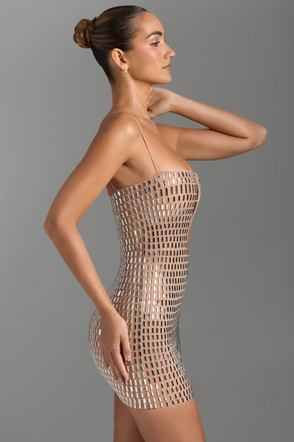 Embellished Cut-Out Mini Dress In Honey