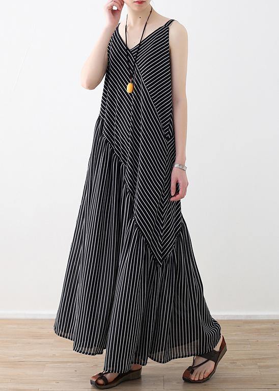 Women black striped chiffon clothes Boho Outfits Spaghetti Strap asymmetric Robe Summer Dresses