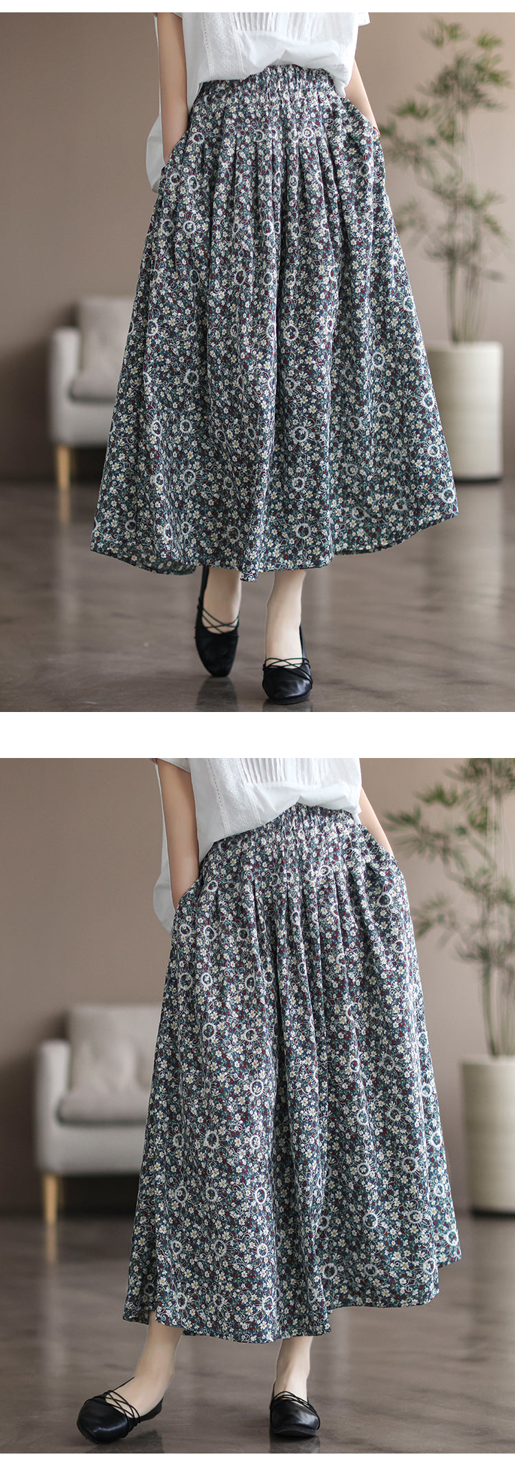 Literary Floral Thin Large A-Line Skirt