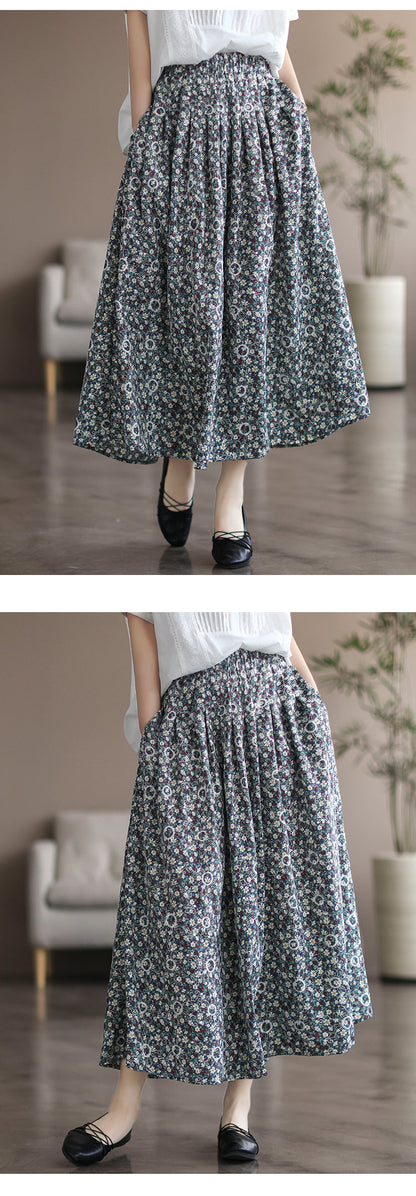 Literary Floral Thin Large A-Line Skirt