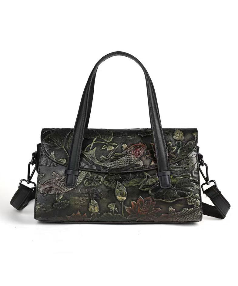 New Retro Silver Embossed Calf Leather Tote Bag