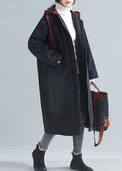 Unique denim black fine casual coats women Inspiration hooded patchwork  outwears
