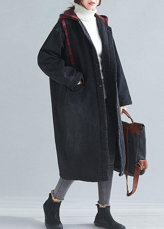 Unique denim black fine casual coats women Inspiration hooded patchwork  outwears