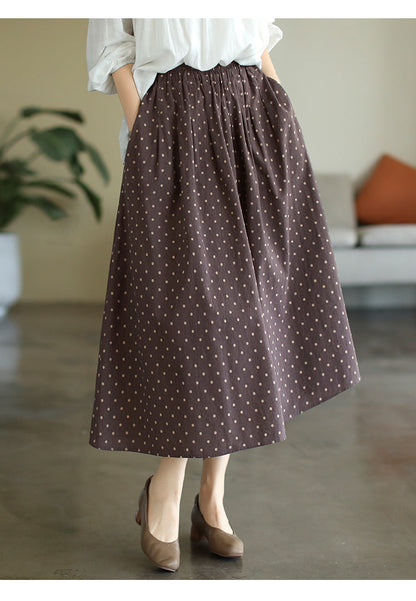 Literary Temperament High Waist Polka Dot Skirt