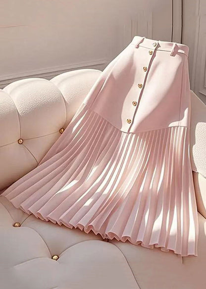 Elegant Pink Wrinkled High Waist Cotton Skirts Summer