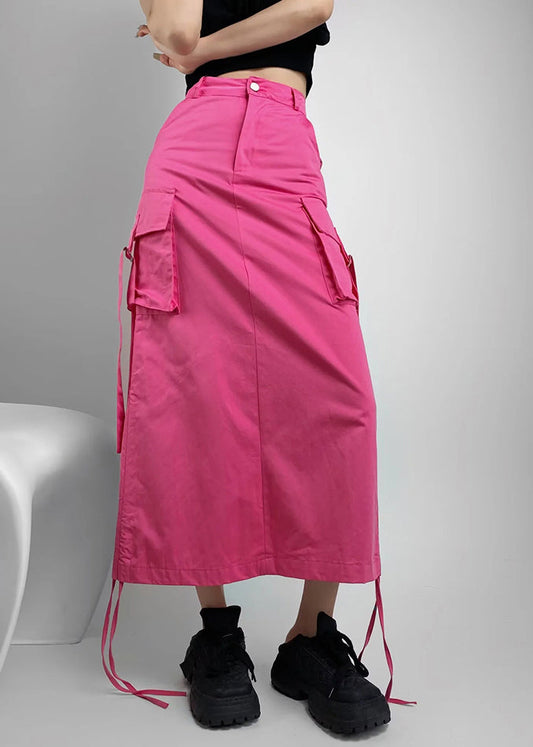 Fitted Rose Drawstring With Pockets Cotton Skirt Summer