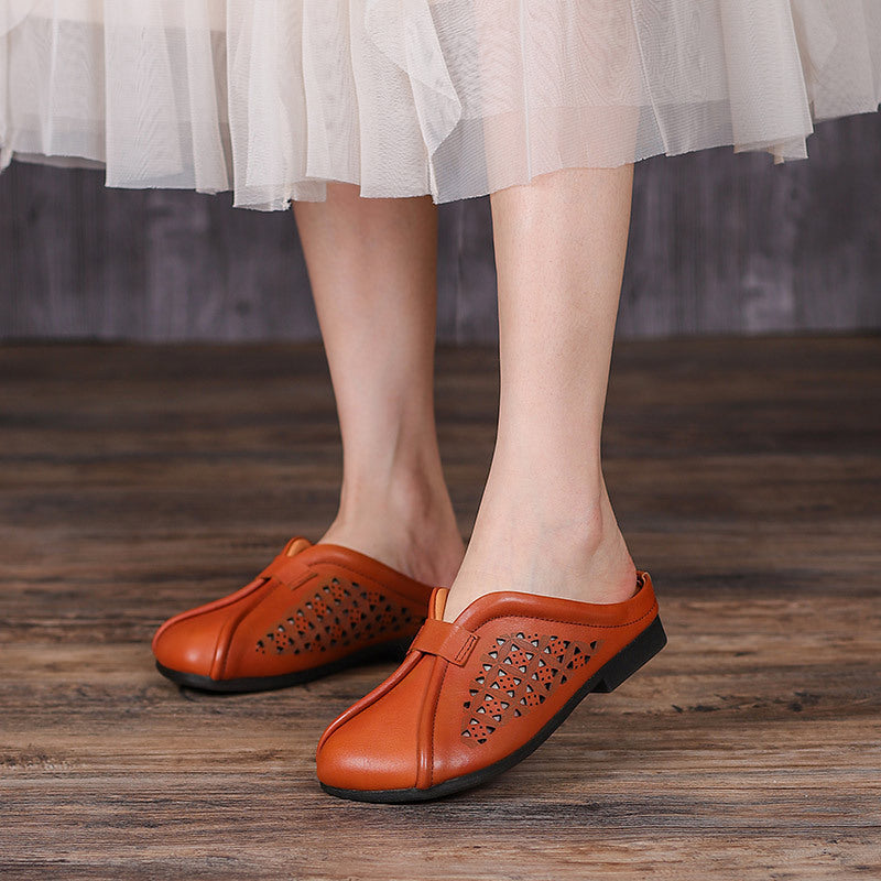 Women 2022 Hollow Leather Casual Slippers