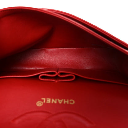 Lambskin Quilted Medium Double Flap Red