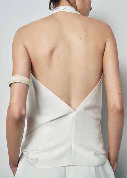 Original White Backless Solid Tops Sleeveless
