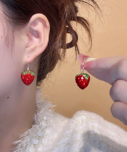 Beautiful Red Copper Overgild Zircon Strawberry Drop Earrings