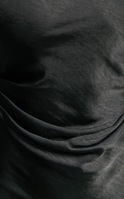 Arriana Midi Dress - Long Sleeve Cowl Back Satin Dress in Black