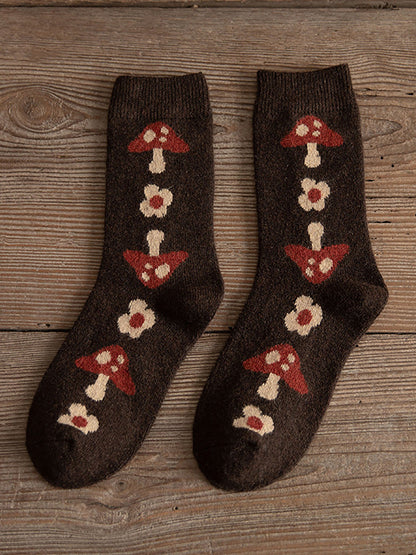 6 Pairs Women Winter Warm Mid Tube Thickened Wool Socks