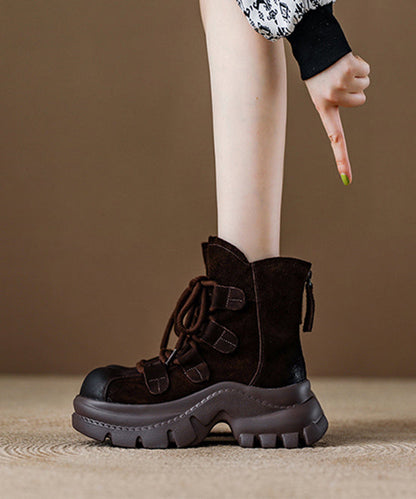 Grey Platform Suede Women Splicing Lace Up Boots