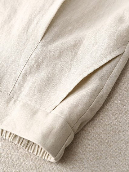 Loose Linen High Waist Solid Straight Trousers