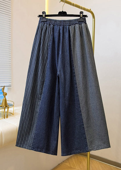 Plus Size Colorblock Pockets Patchwork Wide Leg Jeans