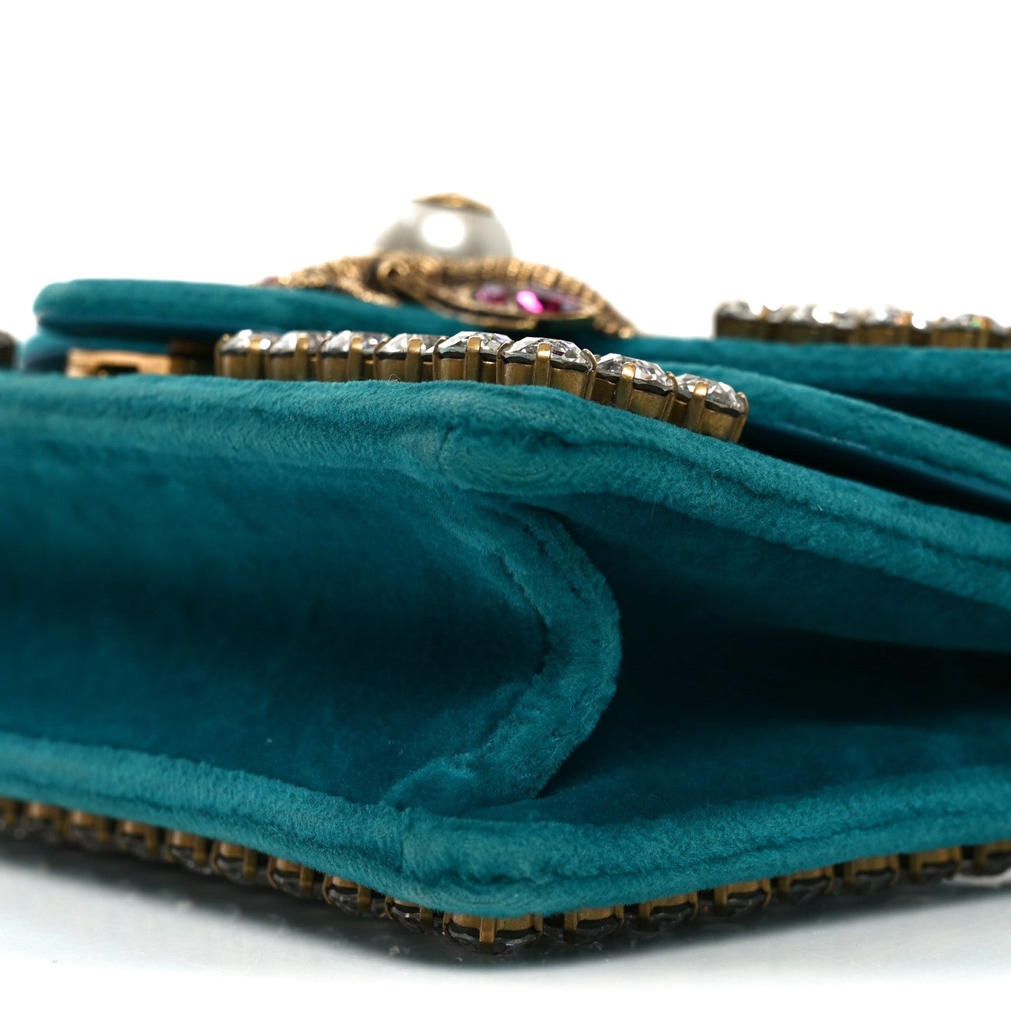 Velvet Crystal Mini Bee Broadway Shoulder Bag Pavone Cyan