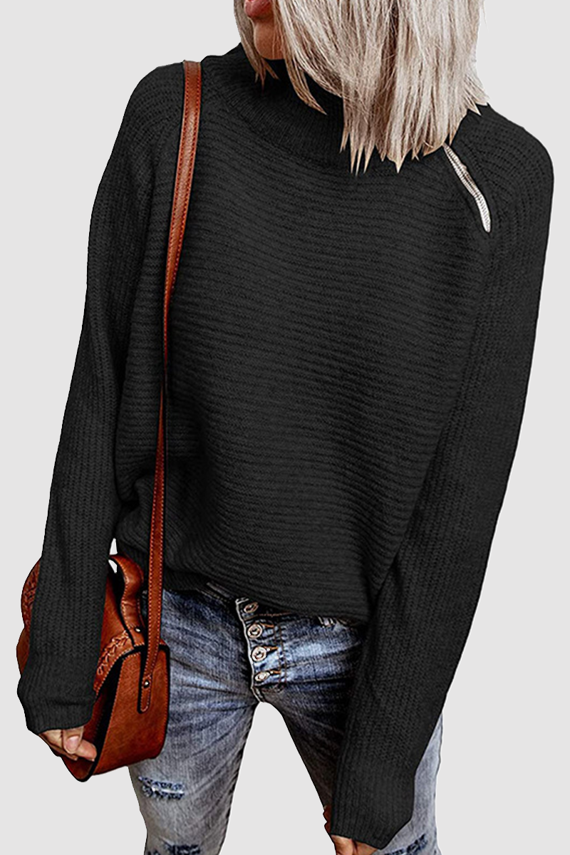 Casual Solid Zipper O Neck Tops Sweater(4 Colors)