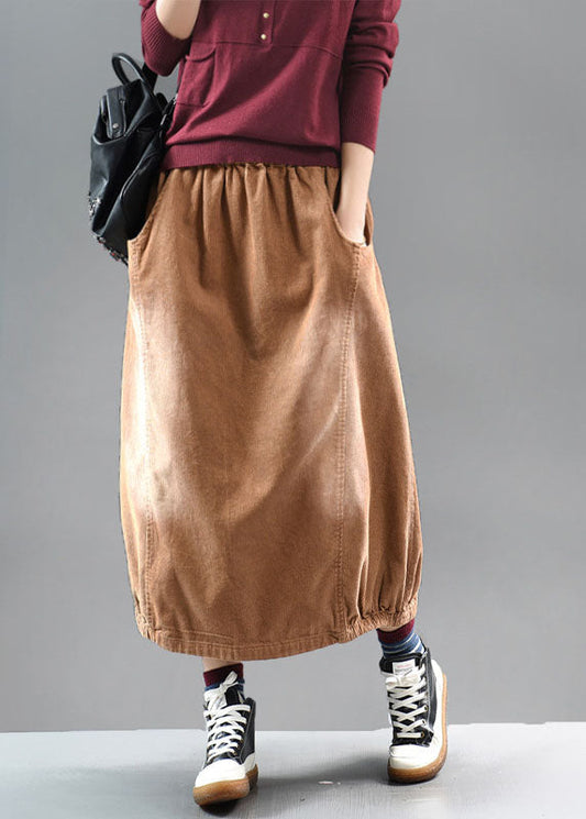 Casual Brown elastic waist Corduroy cotton Skirt
