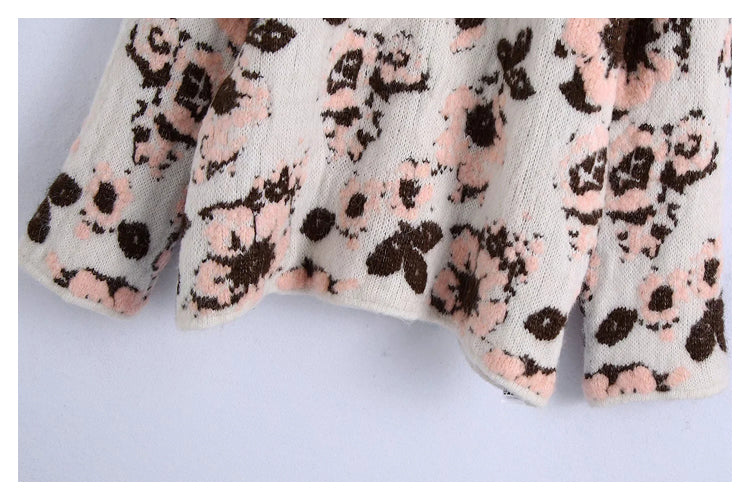 Vintage forest flower jacquard sweater soft waxy sweater  7433