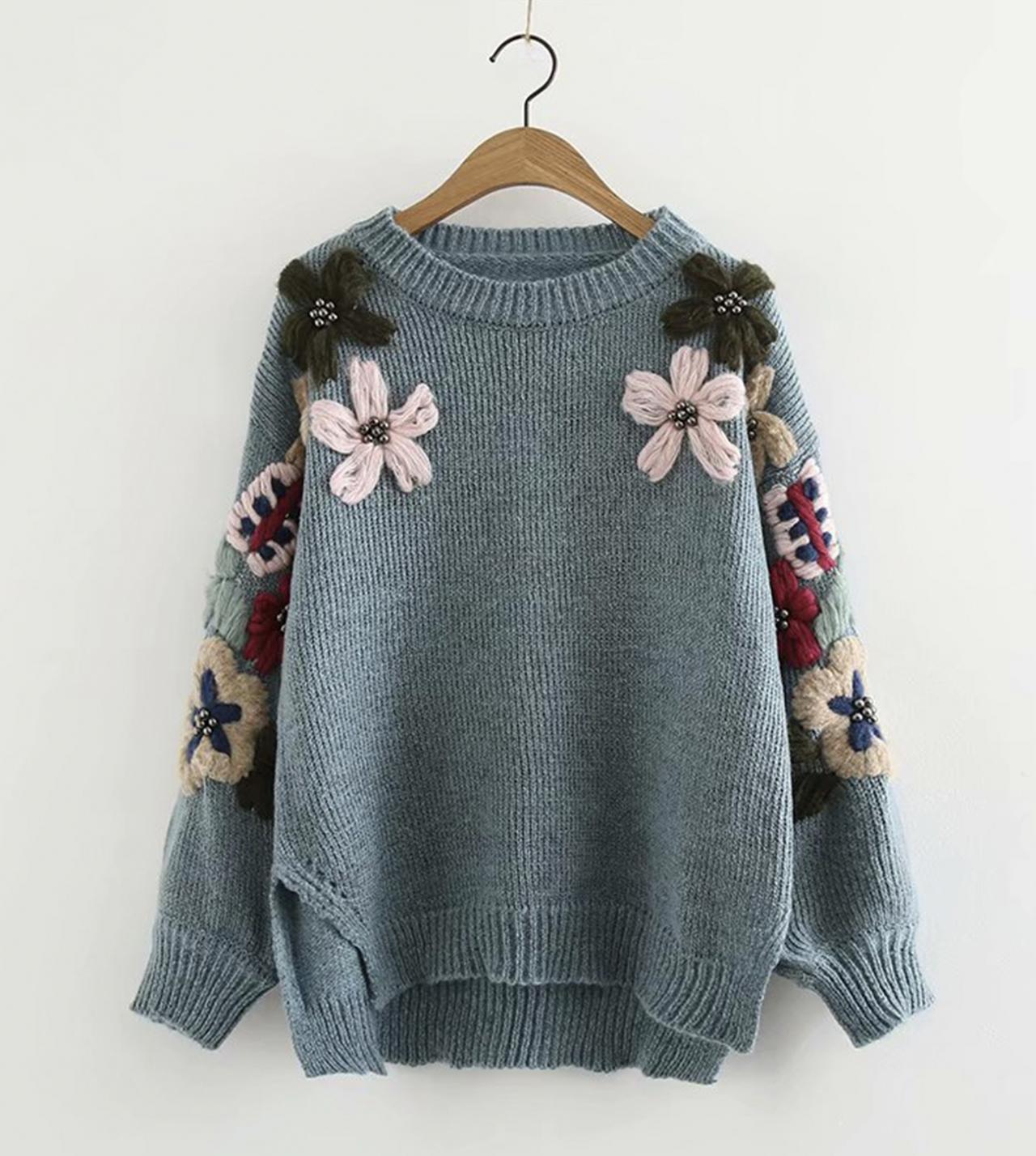 Lovely flowers long sleeve sweater  044