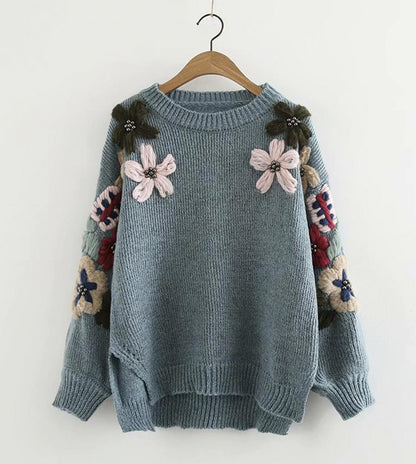 Lovely flowers long sleeve sweater  044