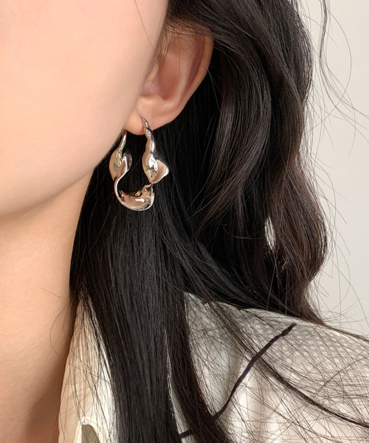 Original Gold Metal Overgild Asymmetrical Hoop Earrings
