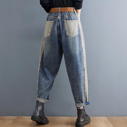 Plus Size Autumn Winter Patchwork Loose Denim Pants