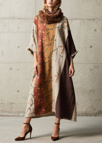 Boho Oversized Print Cotton Long Dress Batwing Sleeve