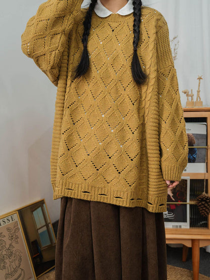 Women Winter Artsy Rhomboids Knitted Loose Sweater