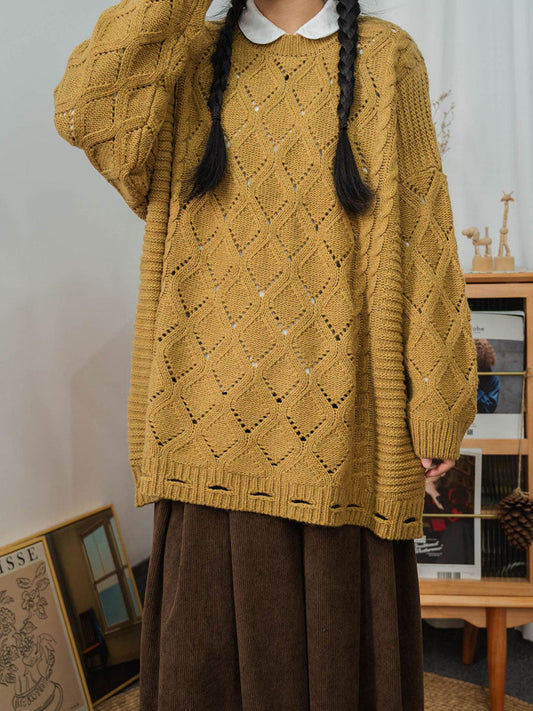 Women Winter Artsy Rhomboids Knitted Loose Sweater