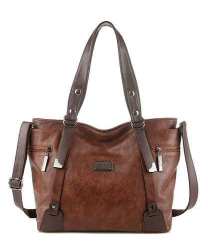 Modern Brown Large Capacity Calf Leather Shoulder Bag