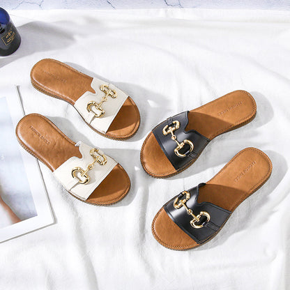 Women Summer Vintage Handmade Cowhide Leather Slippers