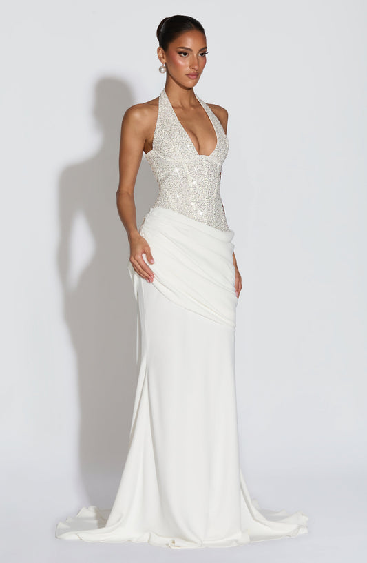 Sexy Halter Deep V Sequin Stitching Dress