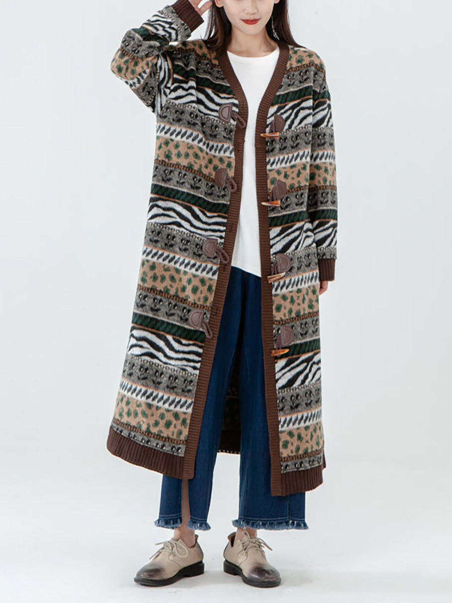 Plus Size - Vintage Pocket Breasted Long Sleeve Sweater Coat