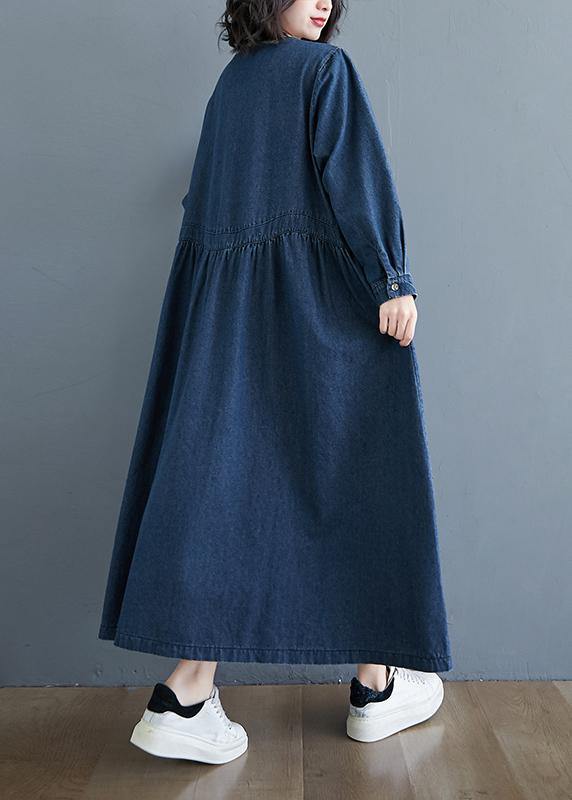 Chic O Neck Cinched  Tunic Wardrobes Denim Blue Art Dresses