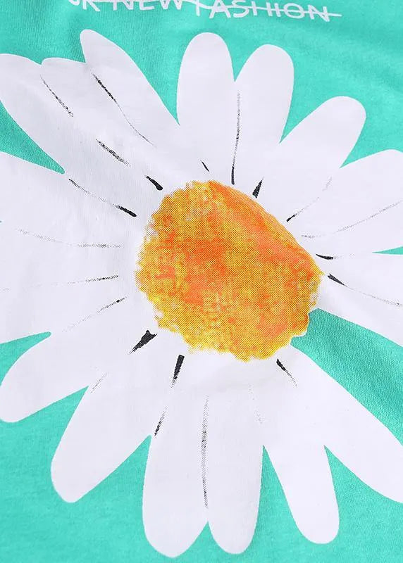 French o neck asymmetric cotton blouses for women green daisy blouses