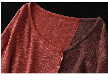 New Literary Retro Color Matching Knitted Top
