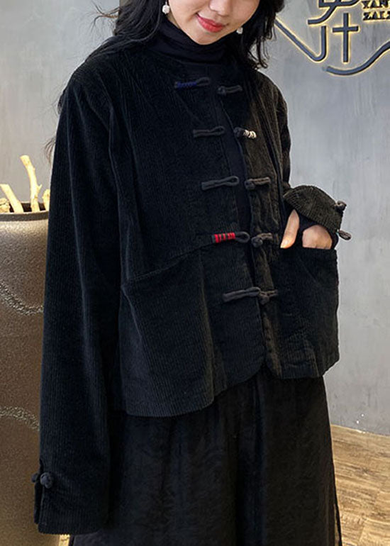 2022 Red button O-Neck pockets Corduroy Coats
