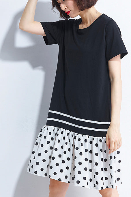 Italian black Cotton quilting dresses 2019 Shirts patchwork o neck loose Summer Dress