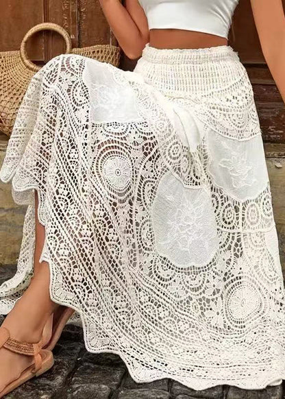 Bohemian Apricot Hollow Out Lace A Line Skirts Summer